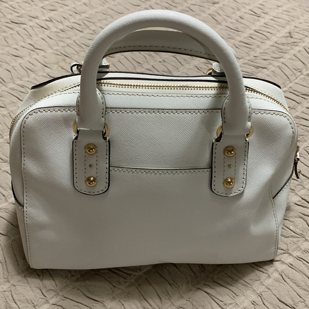 Michael Kors Jet Set Saffiano White Leather Bowling Bag Classic Quiet Luxury - Picture 2 of 16